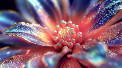 Aufkleber - Animation of a glittering, shimmering flower with many colors. Silver and gold sparks create a shimmering effect, adding magic and radiance to the flower. The light shimmers on the surface