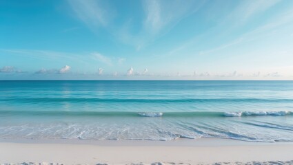 Wall Mural - relaxing tropical paradise with ocean, beach, and sunshine backdrop on a summer day