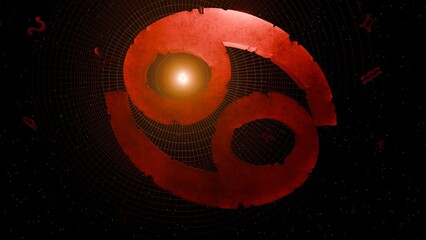 3d render of prominent cancer symbol and astrological background
