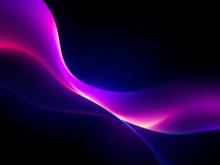 Wall Mural - abstract digital artwork featuring fluid purple and pink wavy light on black background