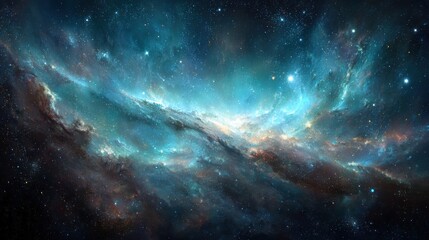 Wall Mural - stunning nebula formation in deep space with turquoise and brown hues from a low angle view