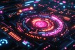 © Azadart - Futuristic glowing circuit board design featuring neon orange lights, intricate patterns, and advanced technology layout in a dark setting