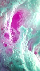 Aufkleber - Digital animation of fluid shapes resembling a viscous pink liquid with a bubbly structure. Pink and blue hues create an atmosphere of cosmic fantasy