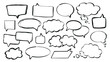 © alexdndz - Speech bubbles set of marker brush stroke texture. Doodle handwriting elements with black empty communication frames for text messages in oval, cloud, rectangle and other shapes. Vector illustration.