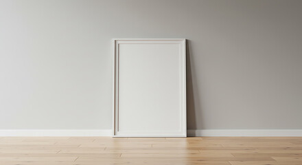 Wall Mural - white picture frame leaning against wall, blank mockup scene perfect for art displays and interior d