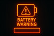 © Alex - An illuminated battery warning sign indicating low charge levels. The bright orange color contrasts against a dark background, making it visually striking and attention-grabbing.