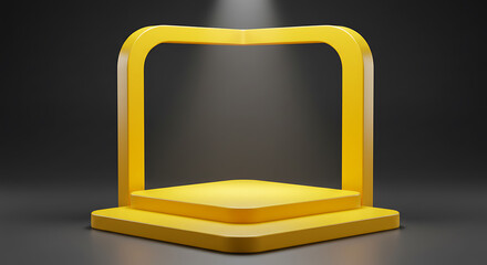 Wall Mural - yellow 3d rendered podium stage illuminated by spotlights for product display and modern presentatio