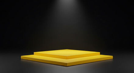 Wall Mural - yellow two-tier podium stage 3d render empty scene for product showcases and minimalist backgrounds