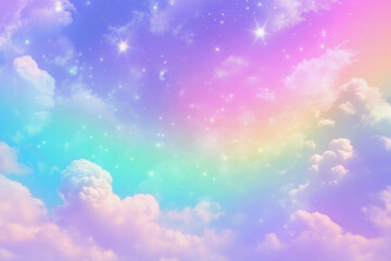 Wall Mural - colorful sky with clouds and stars. The sky is a mix of blue, purple, and green