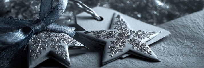 Aufkleber - Decorative Stars With Metallic Finish and a Tag Featuring a Bow Create a Charming Display in Soft Light and Shadows