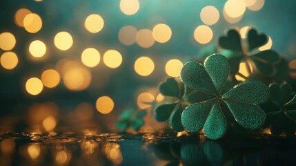 Wall Mural - glimmering shamrocks with bokeh lights for st. patrick's day