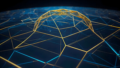 golden geometric network dome on blue