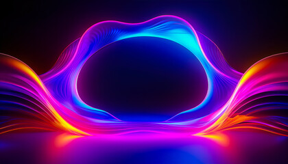 Fototapete - Colorful abstract waves create a vibrant digital display with glowing patterns and smooth curves in a dark setting