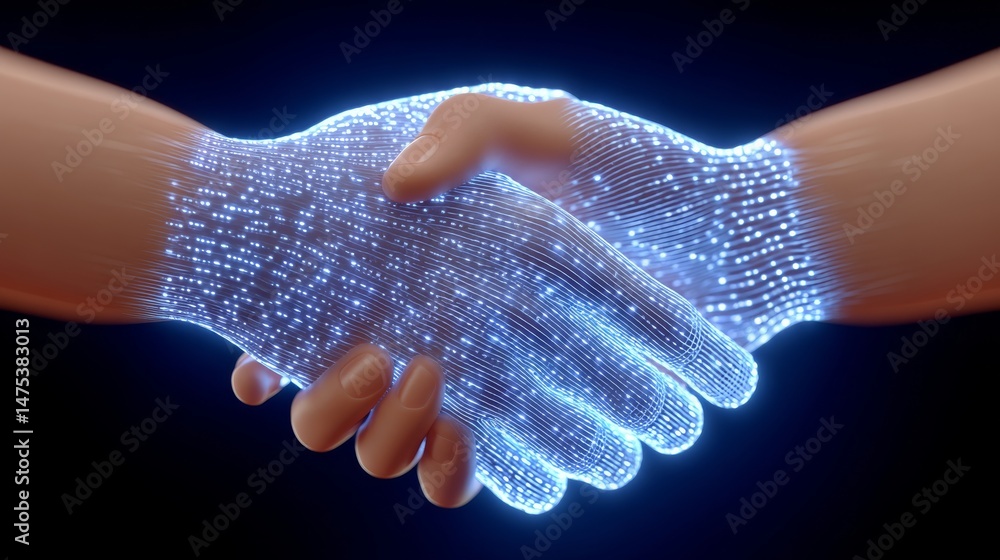 Digital Handshake Evolving into a Pulse of Glowing Binary Code ...