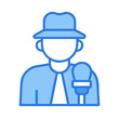 © Sharuzzaman - Cartoon journalist reporter newsman with microphone, hat, blue