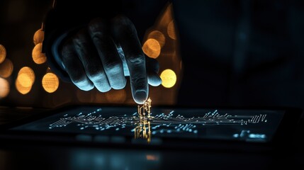 A hand interacts with technology displayed on a tablet device