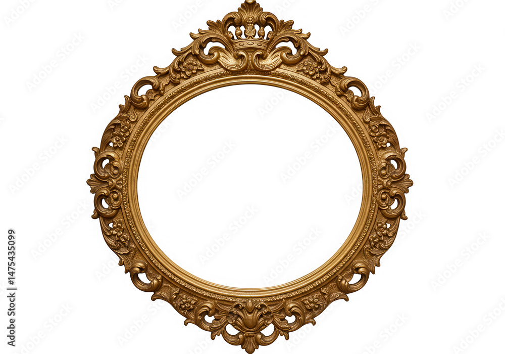 Golden ornate oval frame with crown isolated on transparent background ...