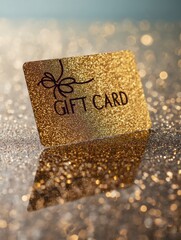 Poster - Glossy Gift Card Shining on a Sparkling Surface in an Elegant Setting During Daylight