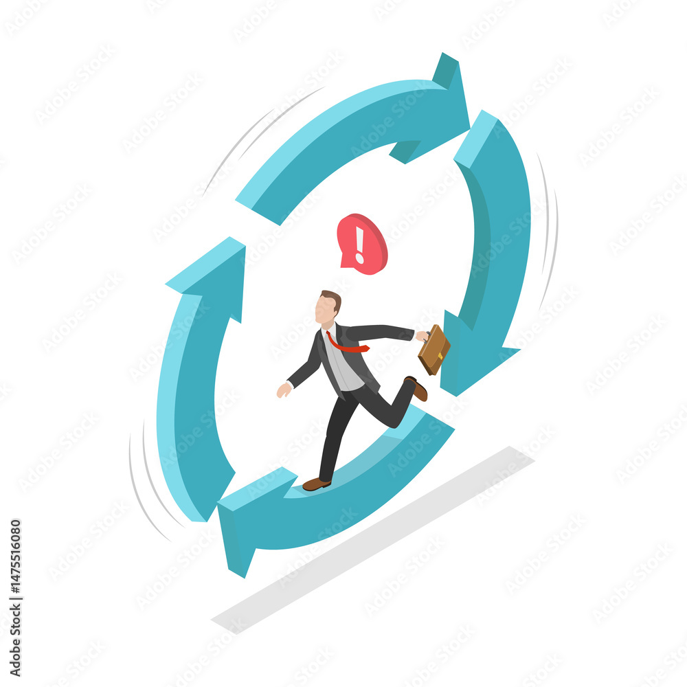 Stuck In Routine 3D Isometric Flat Illustration of Stuck in Routine, Looping Life Stock ...