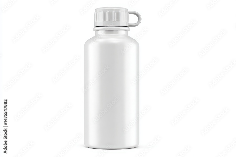 A sleek, stainless steel water bottle in a clean white finish stands upright against a plain background. Ideal for staying hydrated during outdoor activities or workouts.