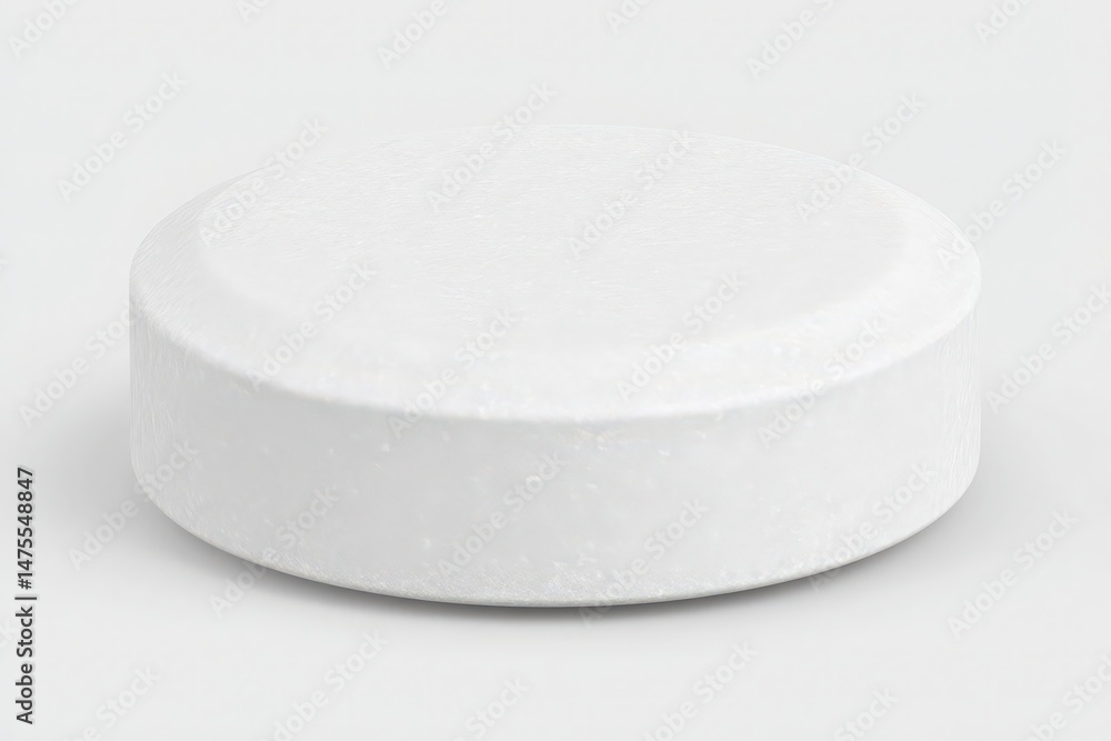 A plain, round white tablet is positioned on a smooth light background, indicating its potential use as a medication or dietary supplement, showcasing simplicity in design and function.