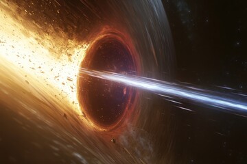 Wall Mural - animated representation of a wormhole creating a vortex in outer space with light and debris, animat