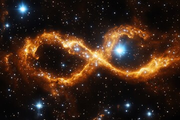 Canvas Print - Nebula forms captivating infinity symbol in deep space during cosmic exploration, Infinity symbol in space formed by a nebula - zoom + starfield