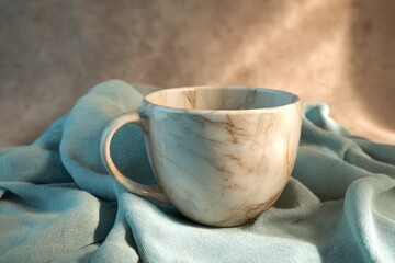 Poster - Elegant light-blue ceramic mug with marble design.