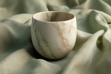 Fototapete - Elegant, smooth marble cup resting on draped fabric.