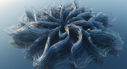 Complex Crystal Structure Forming Abstract Blue Radial Pattern