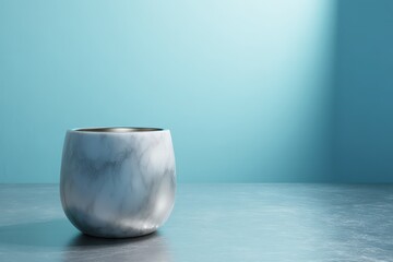 Fototapete - Stylish gray-and-white marble decorative object on a reflective surface.