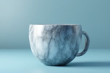 Fototapete - Empty, rounded, marble teacup on a teal surface.