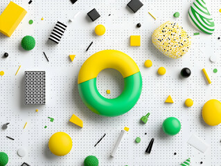 Wall Mural - abstract 3d shapes, vibrant colors, white background, playful design, ideal for website banners