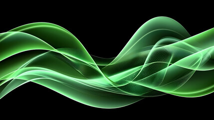Wall Mural - abstract green wave flowing on black background, design element for website header