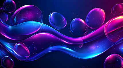 Wall Mural - abstract neon wave background glowing bubbles and dynamic curves. use website header or app design