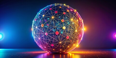 Wall Mural - Abstract Geometric Round Form: Interconnected Lines & Dots - Dynamic Graphic Design for Science, Medicine, & Tech