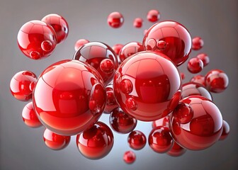 Wall Mural - abstract red bubbles floating, isolated on white background - generative ai art