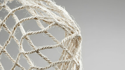 Close-up of worn beige netting against a gray background; texture, detail, sports equipment
