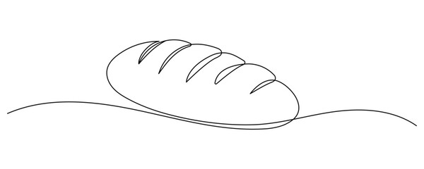 One continuous line drawing of bread. Simple black line sketch, bakery and cafe concept good for logo. Vector illustration. Editable stroke