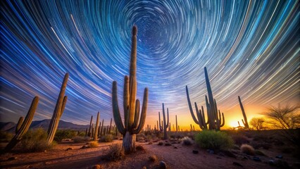 Wall Mural - Arizona Desert Night Sky Long Exposure Star Trails Photography