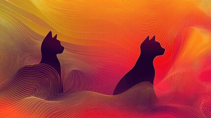 Naklejka na meble Two cats silhouettes, abstract background