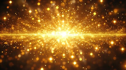 radiant golden light particles sparkling and spreading in all directions creating a mesmerizing glow