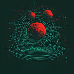 Wall Mural - cosmic planetary system, swirling nebula, dark background; space exploration, science fiction art, w