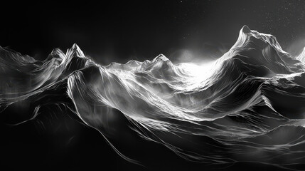 Wall Mural - minimalist abstract black and white landscape exuding elegance with mountainous forms and a ethereal