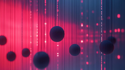 Wall Mural - colorful threads dynamically unravel in mid-air, creating a stunning textile art piece with spheres 