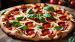 © Ikhsan - Pepperoni Pizza with Fresh Basil Leaves and Melted Mozzarella Cheese