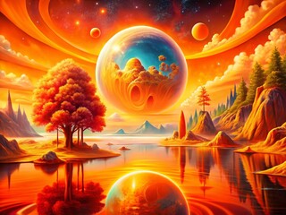 Wall Mural - surreal orange landscape: abstract poster design