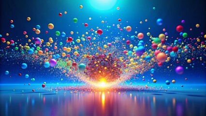 Wall Mural - vibrant 2023 abstract: blue background, colorful particles & 3d render