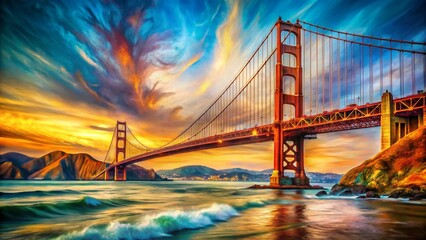 Wall Mural - Vibrant Abstract Golden Gate Bridge: Colorful Swirls & Hues