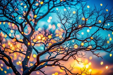 Wall Mural - Winter Branches Against Blue Sky - Bokeh Photography Stock Image